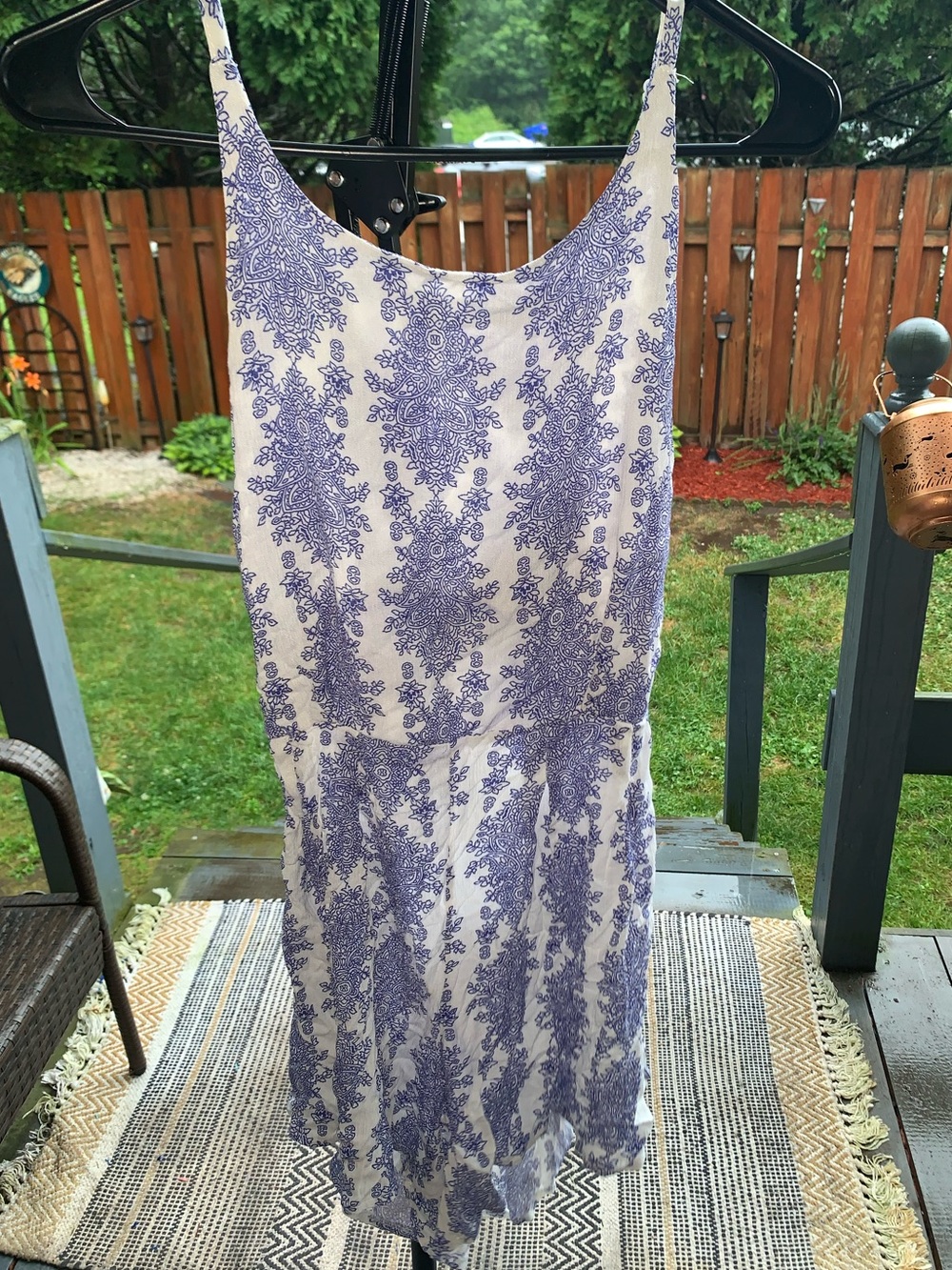 White & Blue Printed Spaghetti-Strap Romper!